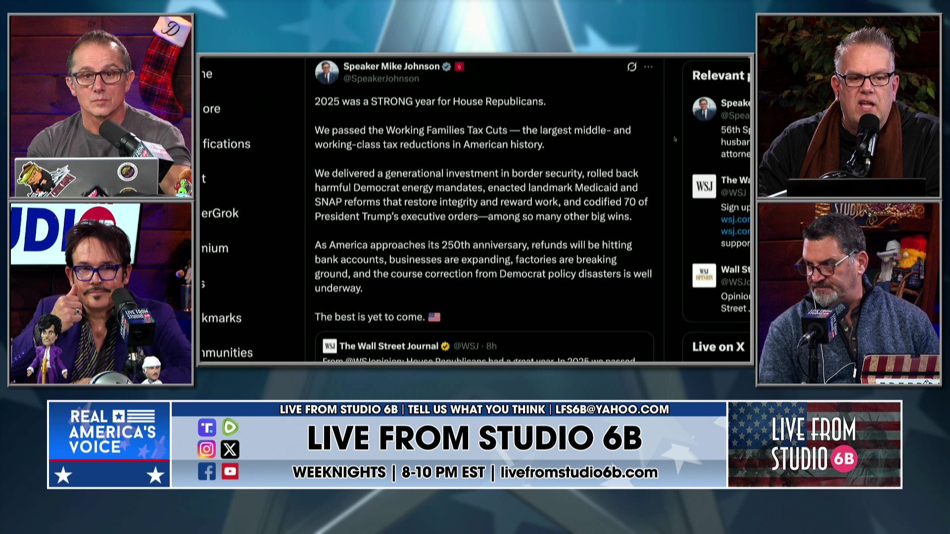 12-29-25 5 - Johnson Tweet, Slick has Sports, Comey likes propaganda FBI TV