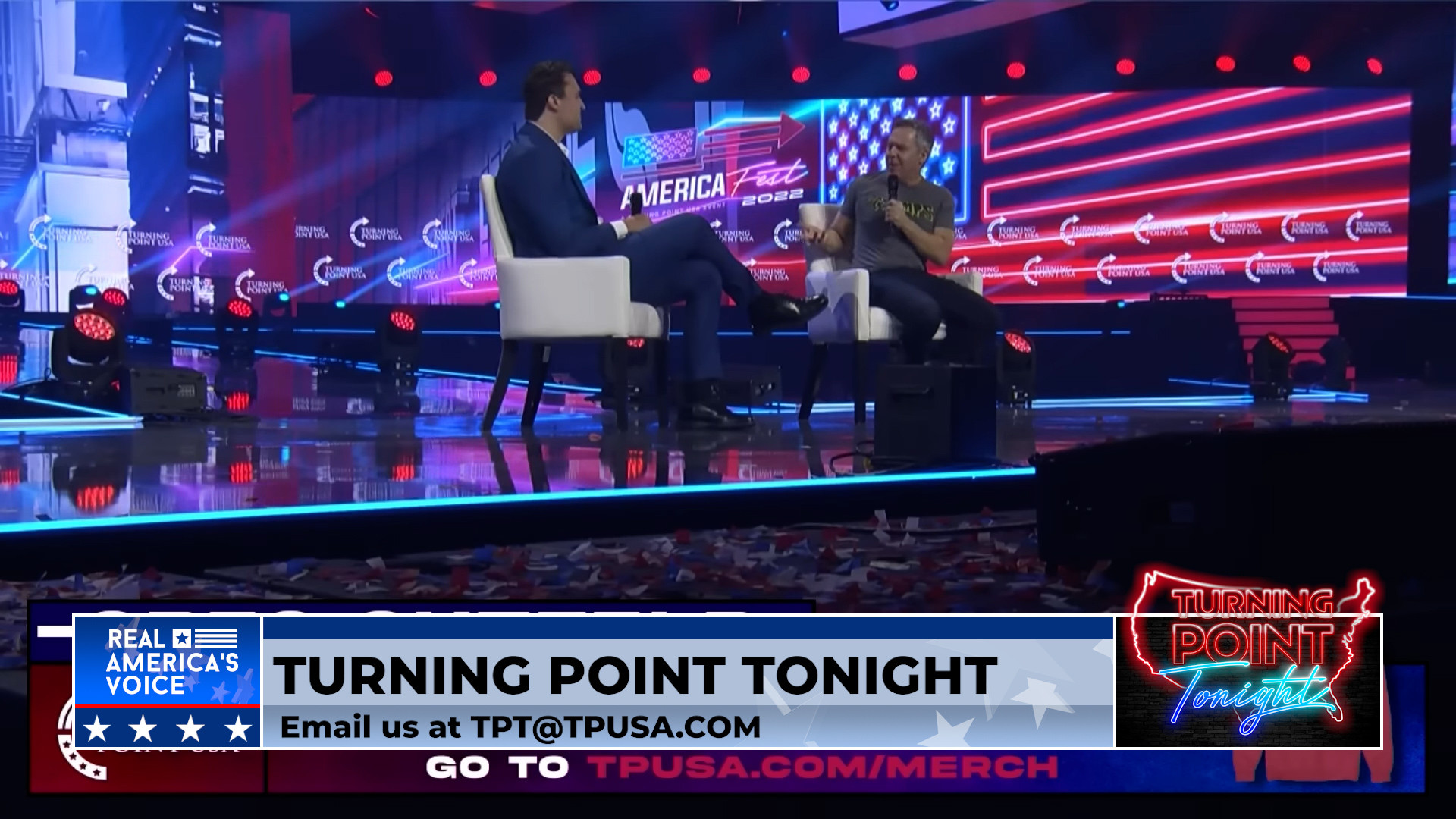 Charlie Kirk and Greg Gutfeld at AmFest 2022