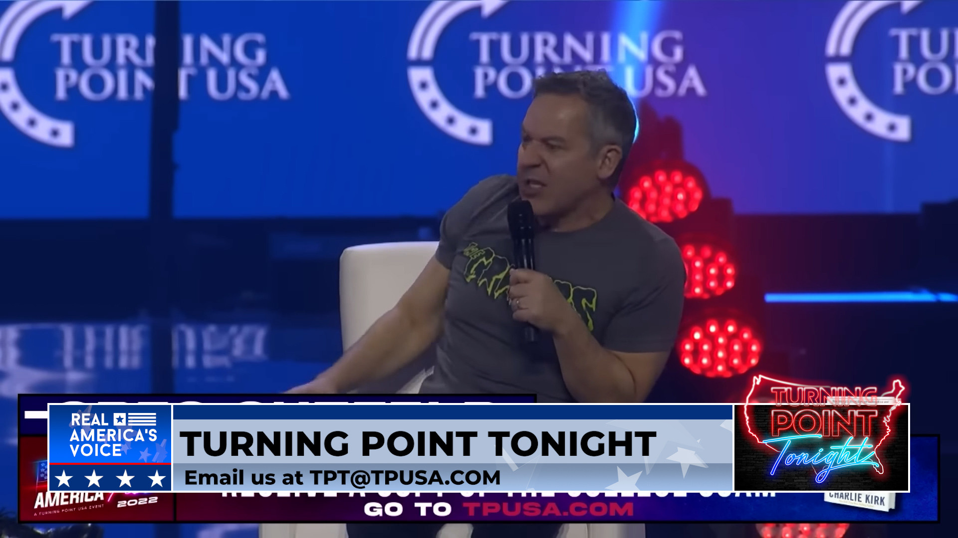 Charlie Kirk and Greg Gutfeld at AmFest 2022