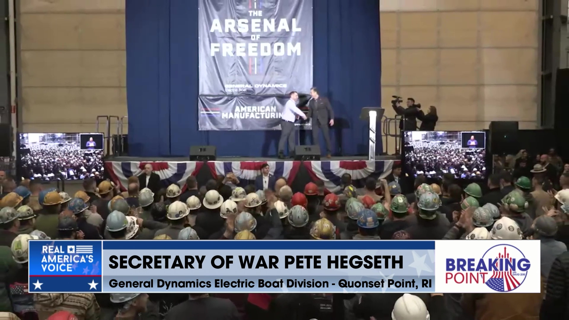 BP 2-14-26 B - Pete Hegseth addresses the workers at General Dynamics Electric Boat Division