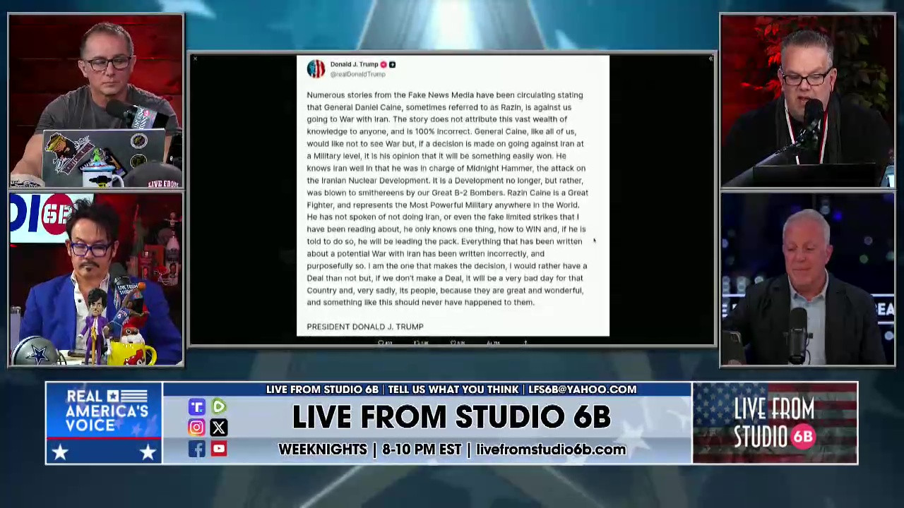 2-23-26 5 - Trumps Truth tonight on General Caine, discussion, Newsom is dumb