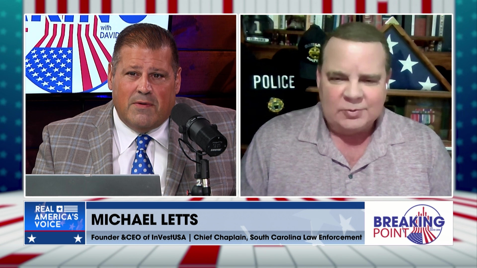 BP 8-9-25 B - David is speaks with CEO of InVestUSA and SC Law Enforcement Chaplain Michael Letts