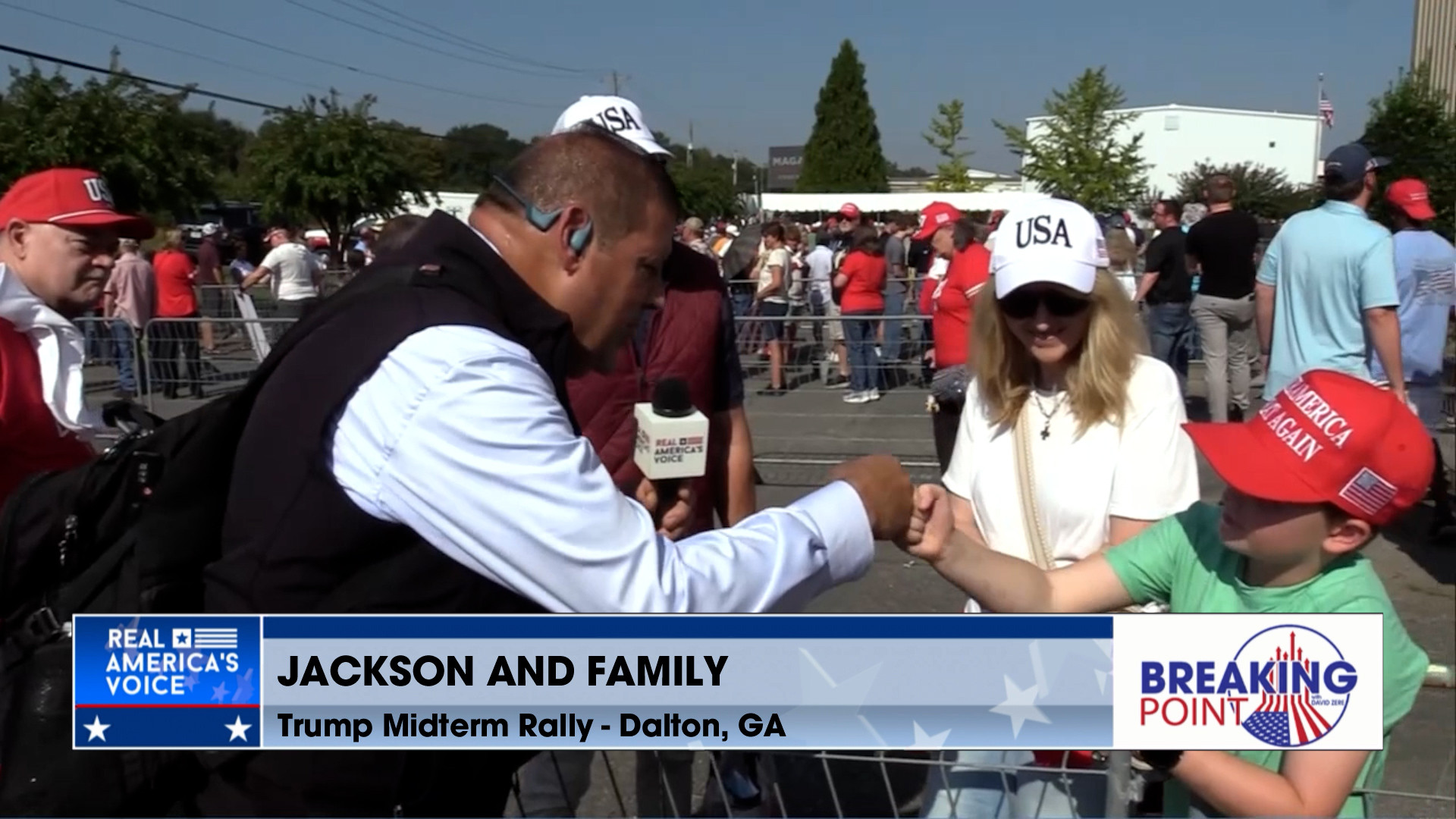 B - David speaks with people at the Trump Rally in Dalton, GA and candidate John Edmonds Kozma