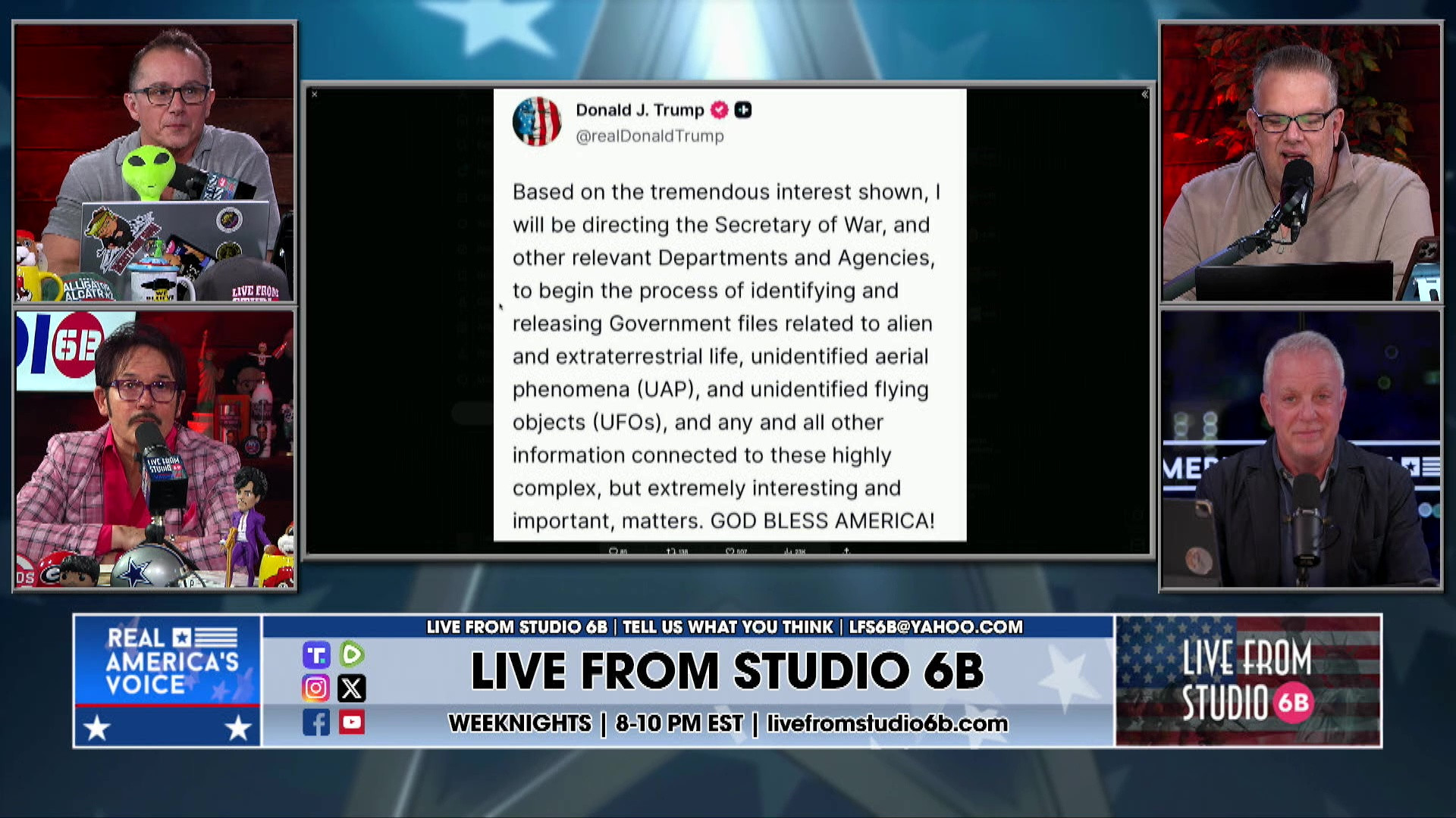 2-19-26 4 - Trump's UFO Truth, discussion, Chicago Bears possibly moving to Indiana