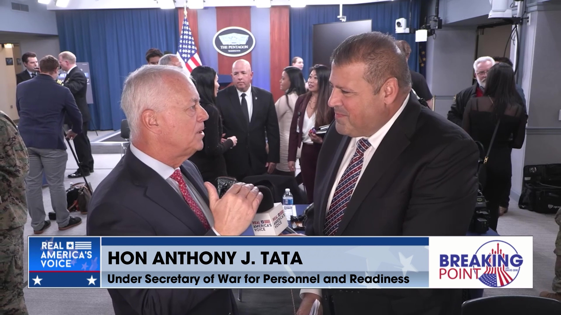 BP 12-6-25 B - David speaks with Jay Hurst and Anthony Tata at the Pentagon