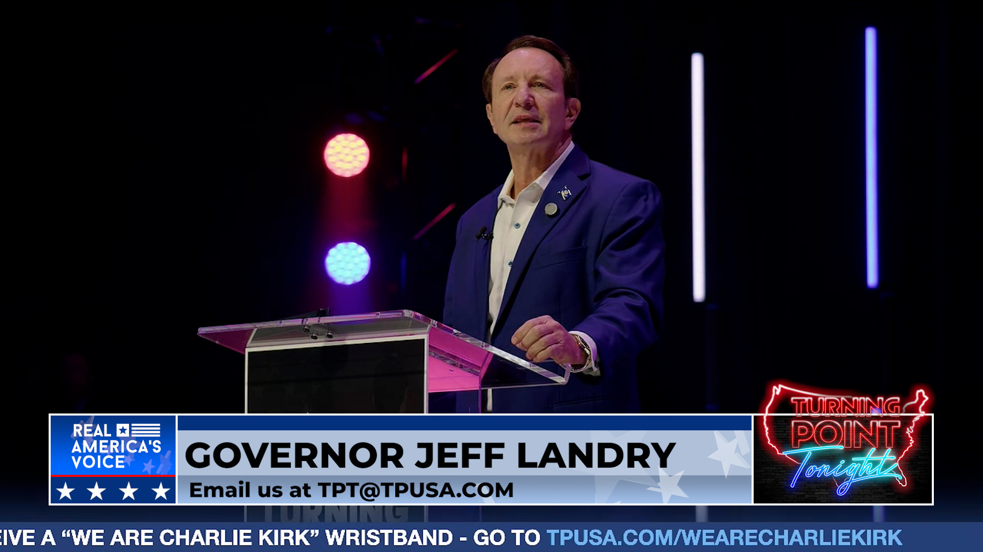 Louisiana Governor Jeff Landry and Allie Beth Stuckey at Louisiana State