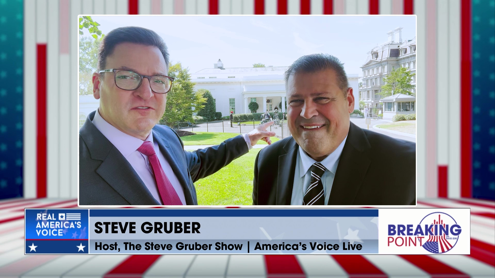 BP 8-30-25 A - David Chats with Steve Gruber outside of the White House