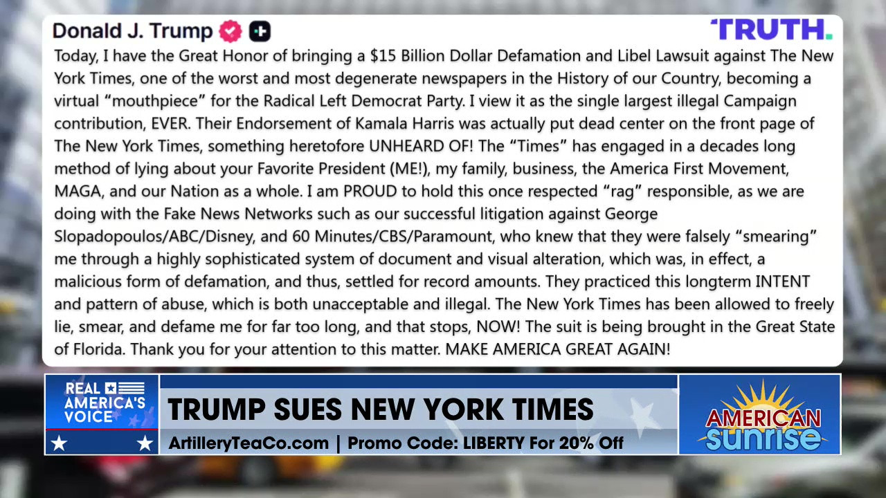 TRUMP SUES NEW YORK TIMES