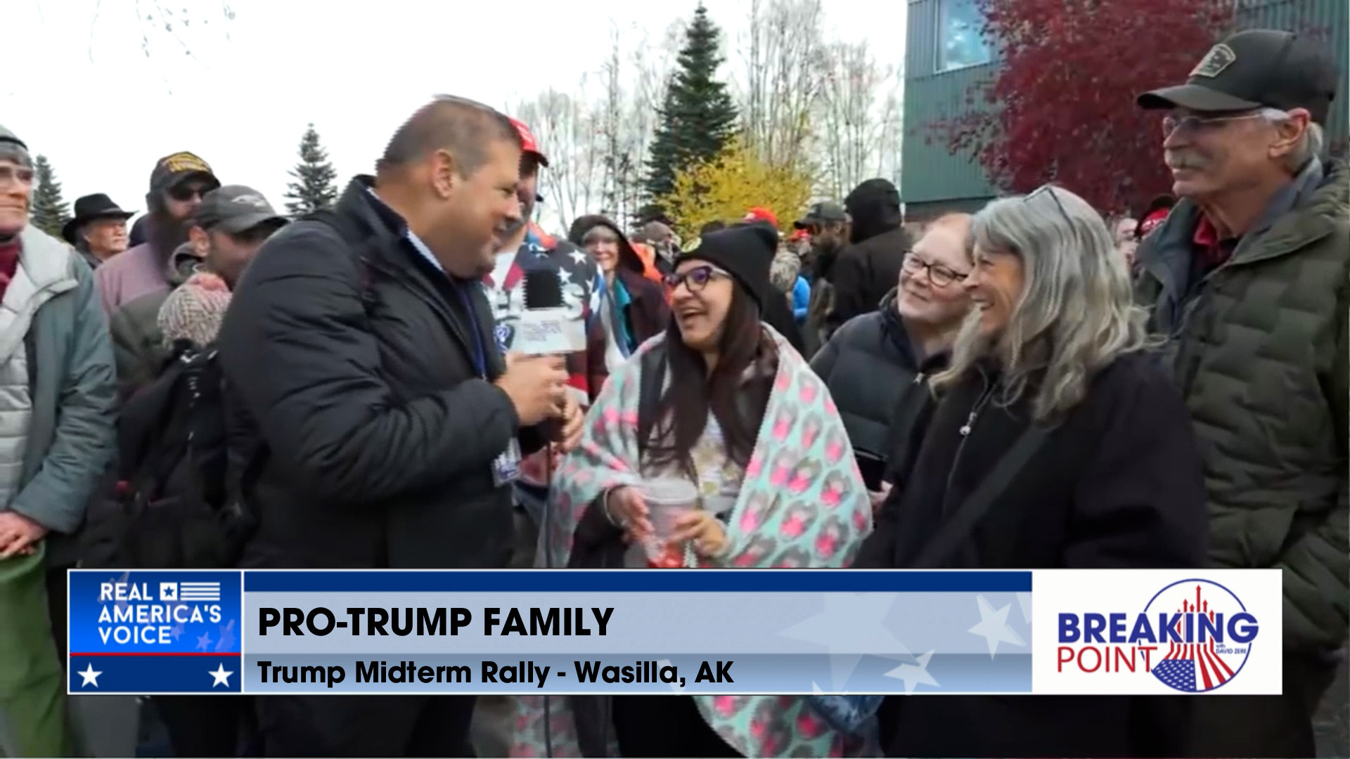 A - David speaks with attendees at the Trump rallies in Wasilla, AK and Syracuse, NY