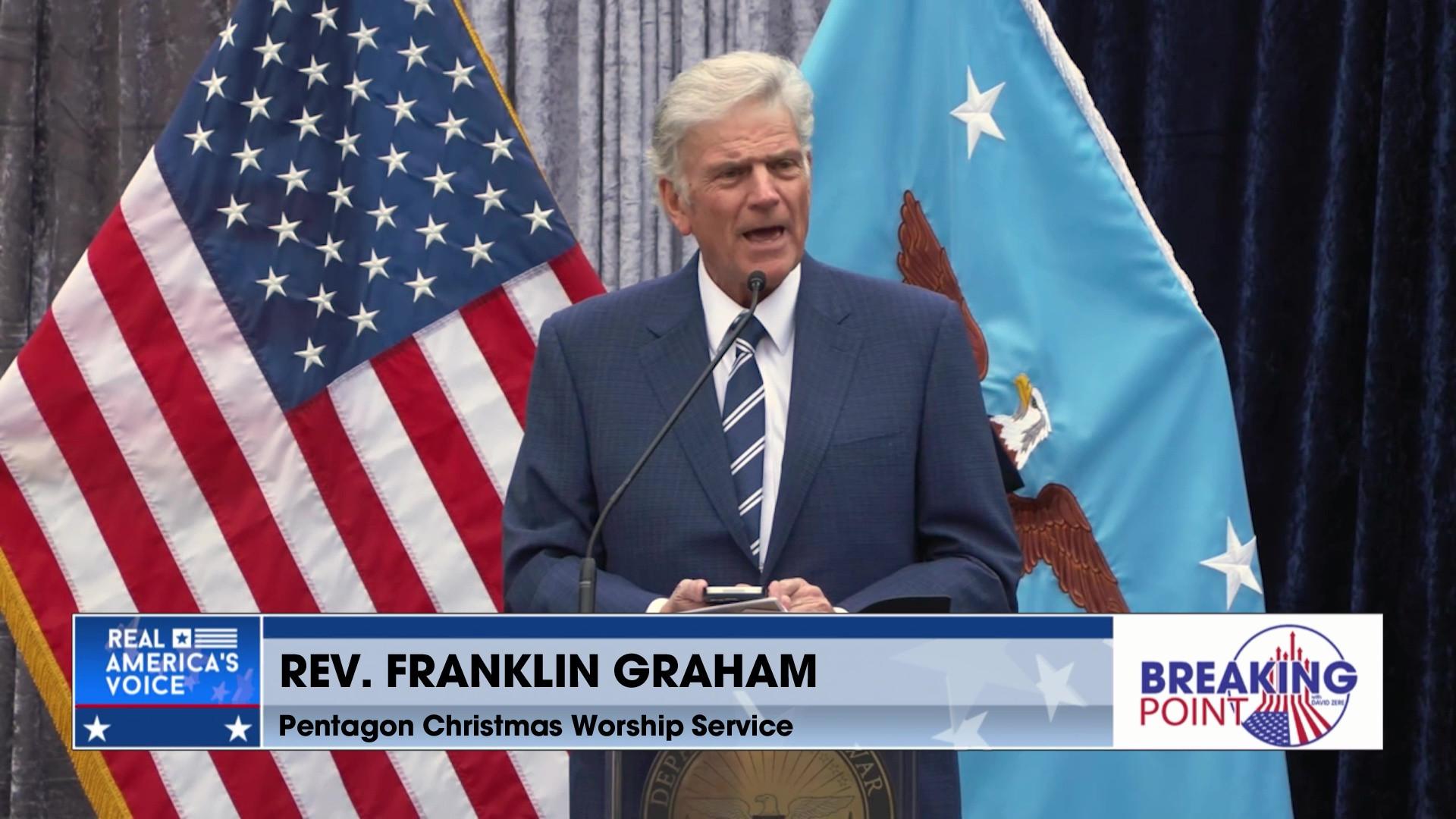 BP 12-20-25 B - David presents Rev. Franklin Graham at  the Pentagon Christmas Worship Service